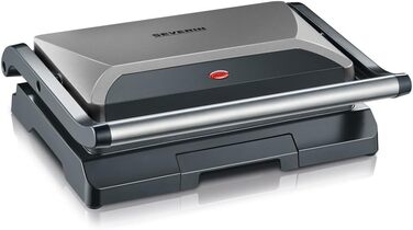 Гриль для бутербродів, стейків і як гриль паніні, бутербродниця з антипригарним покриттям для знежиреного гриля, 800 Вт, металевий сірий/чорний, KG 2394 Без автоматичних програм