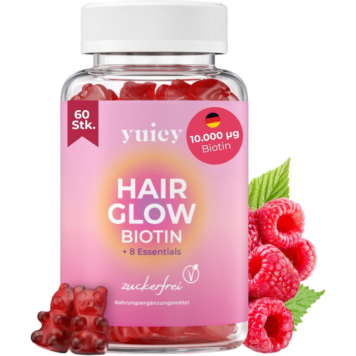 Вітаміни для волосся Yuicy Hair Glow з біотином, малина, 60 шт.