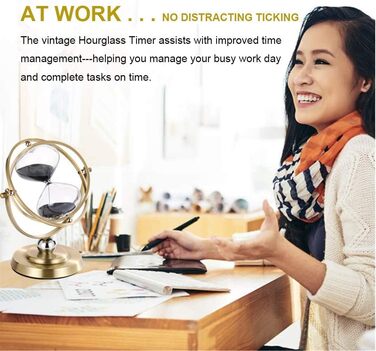 Пісочний годинник SuLiao для Uten, поворотний на 720, старовинний білий пісочний годинник, вінтажний пісочний годинник 1 Hora Reloj de Arena, великий метал, пісочний годинник, офіс, письмовий стіл, дім, весільне оформлення (поворот 720, чорний пісок, 60 х