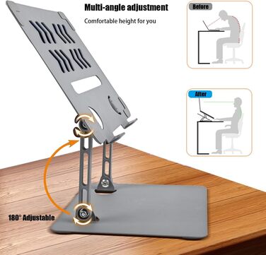 Підставка для планшета та ноутбука, регульована по висоті, з алюмінієвим тримачем, ергономічна з охолодженням, портативна настільна підставка з подвійною опорою для планшетів та ноутбуків до 17,3 дюймів