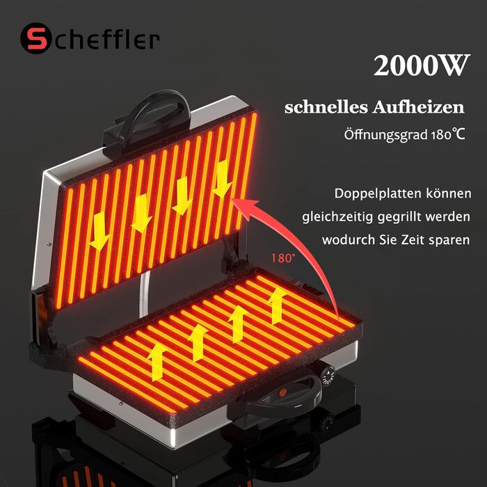 Контактний гриль, Scheffler 2000W Optigrill, Мультигриль, Lahmacun Makinasi, гриль, тостер, хлібопічка, настільний гриль з нержавіючої сталі з грилем, форма для випічки хліба, антипригарне покриття