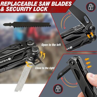 Багатофункціональні складані плоскогубці BIBURY 16-в-1 з покращеними ножицями та викруткою, з нейлоновим чохлом, ідеально підходять для активного відпочинку, походів, самостійного ремонту, подарунка для тата, для чоловіків, чорного кольору