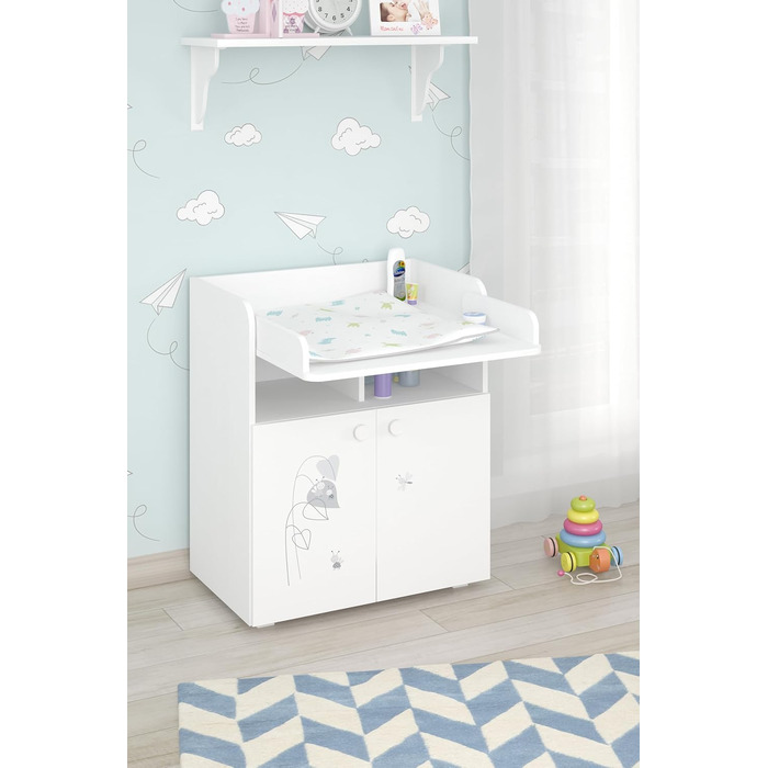 Пеленальний столик Shefa Kids 700 Basic Amis White - Багатофункціональний пеленальний столик зі складною пеленальною поверхнею, 2 дверцятами та відкритим відділенням, 70x47x86 см, дитячий, ергономічний пеленальний столик