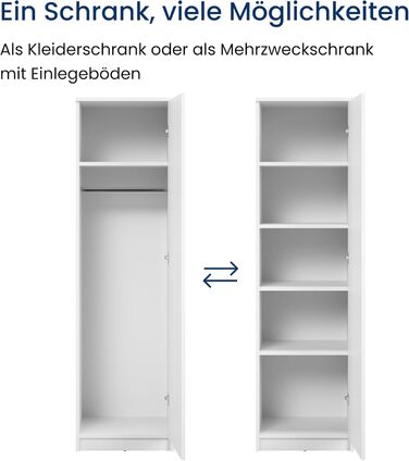 Домашня колекційна шафа, багатофункціональна шафа, біла, ширина 50 см, висота 180 см, з вішалкою для одягу та додатковим відділенням, органайзер для гардеробу з МДФ, 180 x 50 x 50 см (В x Ш x Г), білий