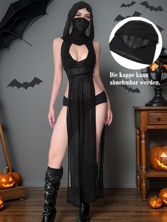 Жіноча сукня Mingnos, прозора, з подвійними високими розрізами, чорна, розмір S