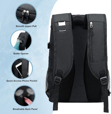 Рюкзак-холодильник Estarer 35L, рюкзак для пікніка, водонепроникний рюкзак з відкривачкою для пляшок для кемпінгу, походів та використання на пляжі, чорний