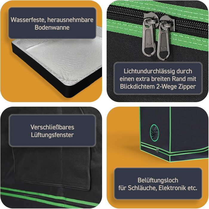 Тент для вирощування Rapid Teck Grow Zelt (60 x 60 x 120 см) Міні-теплиця для дому Чорно-зелений Гроубокс, шафа для вирощування, темна кімната, рослинний намет, теплиця для розсади, гроу-тент 60 x 60 x 120 см, Чорний/Зелений