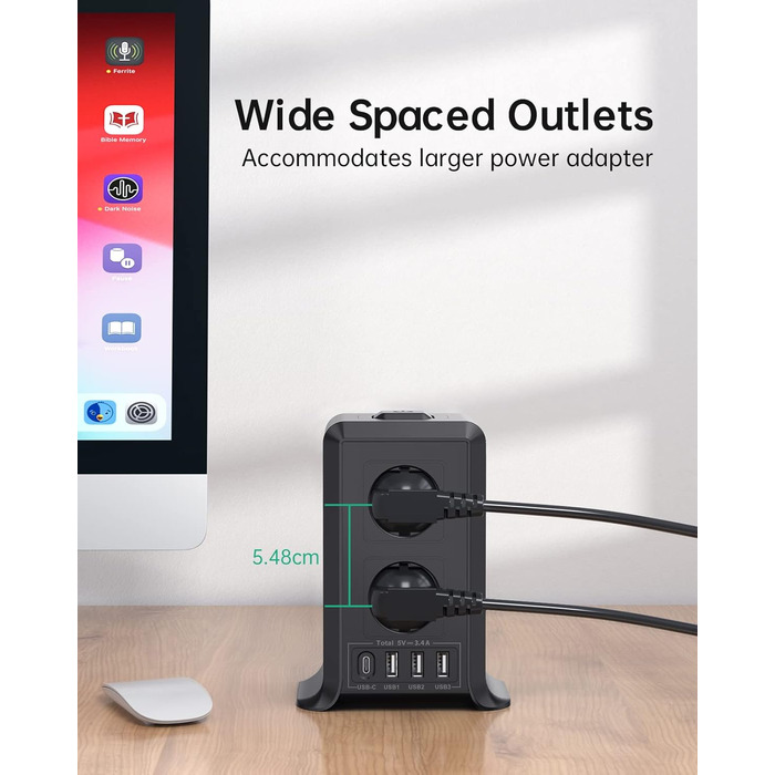 Розетка з вимикачем на кілька розеток, подовжувач Sameriver 8 відсіків з 4 USB, захист від перенапруги з декількома вилками, подов