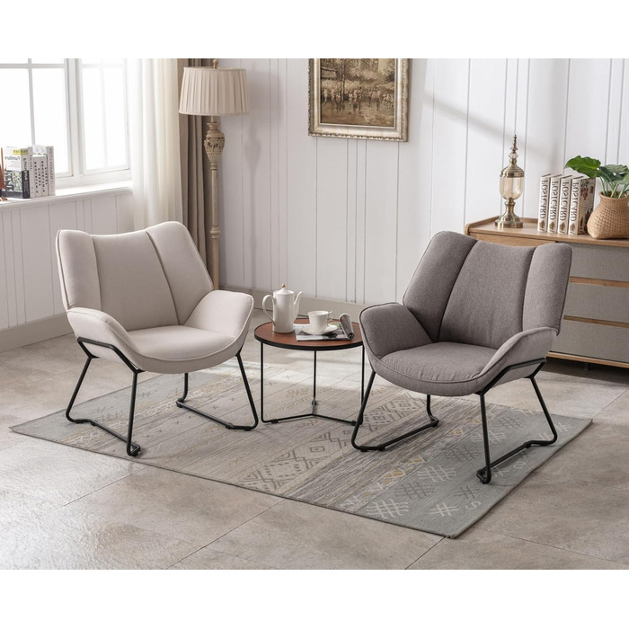 Льняне крісло Chairus для вітальні, балкону, сучасне м&39яке крісло-реклайнер з металевими ніжками (сіре)