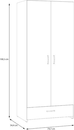 Шафа 80, Класична шафа з двома дверима на петлях та полицею, інженерна деревина, білий/декор дуба Пуччіні, ширина 79,7 см, висота 190,5 см, глибина 54,4 см, білий/коричневий