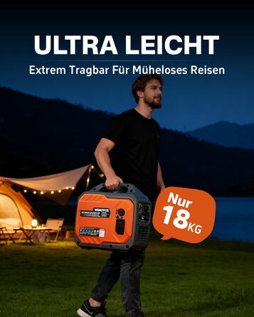 Надзвичайно тихий портативний 4-тактний генератор потужністю 1900 Вт з розеткою 230 В та USB-інвертором, бензиновий аварійний генератор для резервного живлення під час відключення електроенергії, ідеально підходить для кемпінгу, караванів, автофургонів та