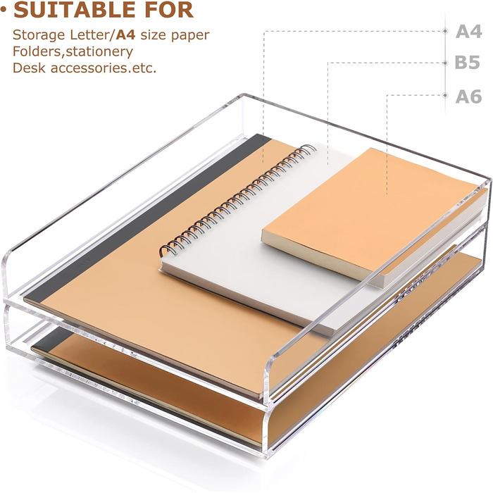 Лоток для листів SANRUI, що штабелюється, формату A4, 4 відділення, лоток для документів формату DIN A4, прозорий офісний органайзер та лоток для паперу для настільних аксесуарів та документів, сучасна 4-рівнева система організації
