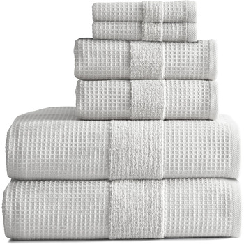 Набір вафельних рушників Aire & Raine з 100 бавовни, 6 предметів світлі вафельні рушники для ванних кімнат, двосторонні до м'якої