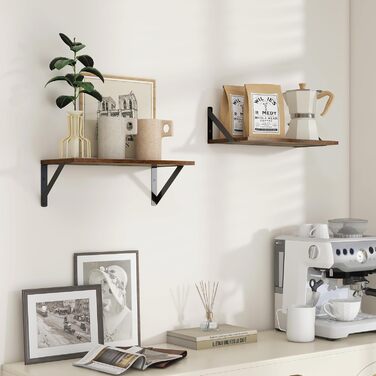 Плаваюча полиця, глибина 20 см, настінна полиця шириною 40 см, комплект із 2 настінних полиць з металевими кронштейнами, книжкова полиця з ДСП для ванної кімнати, вітальні, кухні, вінтажно-коричневий колір, 40 x 20 x 12,5 см