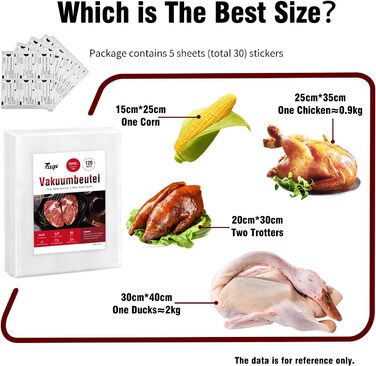 Вакуумні пакувальні пакети Fitge 170 мкм 30x40 см 120 пакетів для всіх вакуумних пакувальників Вакуумні пакети для харчових продуктів без бісфенолу А Міцна та стійка до розриву професійна вакуумна плівка Мішки для заморожування Sous Vide 30x40см/120 мішкі