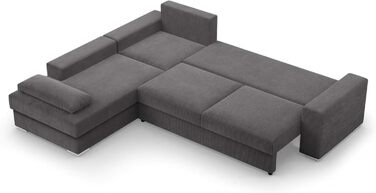 Кутовий диван з функцією сну та відділенням для зберігання речей шириною 287 см VELANO, кутовий диван, L-подібний диван, великий диван, комфорт та стиль, L-подібний секційний диван, L-подібний диван з функцією сну - Вельветовий диван темно-сірий (Poso 022