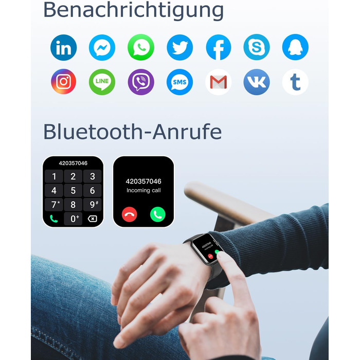 Розумний годинник GRV для чоловіків та жінок з функцією телефону, фітнес-годинник з монітором серцевого ритму, монітором SpO2, монітором сну, крокоміром, водонепроникний за стандартом IP68, багатоспортивні режими, фітнес-трекер для телефонів iOS та Androi