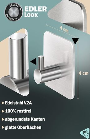 Рушникосушка Menz без свердління НАБІР 6 - гачки для рушників ванна з нержавіючої сталі, класичні функціональні гачки самоклеючі -