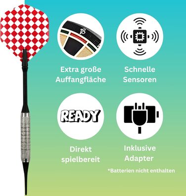 Найкращий спортивний електронний дартс Coventry - 27 ігор зі 159 варіаціями, до 16 гравців, 12 дротиків та запасні наконечники, світлодіодні дисплеї, звуковий ефект (білий павук)