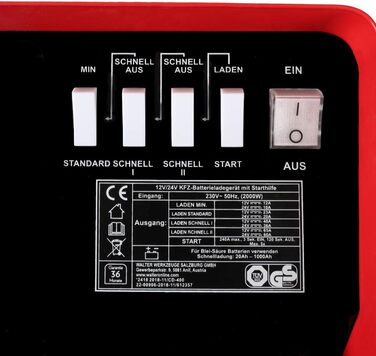 Автомобільний зарядний пристрій WALTER з функцією швидкого запуску 12 В/24 В, перемикач, потужний, чотири налаштування зарядного с