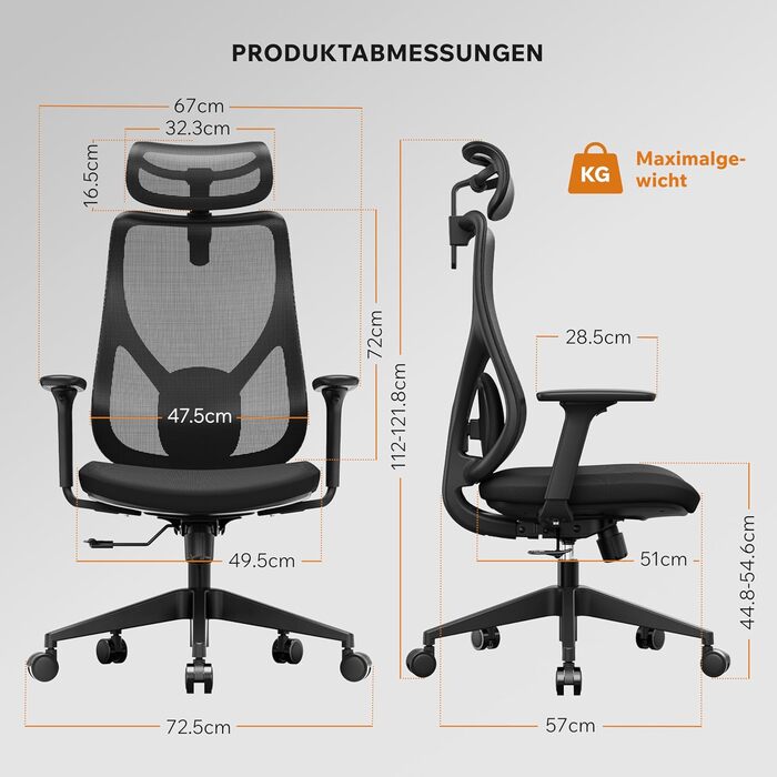Ігрове крісло, Ергономічне офісне крісло, Робоче крісло, Крісло керівника, Обертове крісло, Регульоване робоче крісло для домашнього офісу, Геймери до 150 кг, Комп&39ютерне крісло, Офісне крісло - MOYO Black