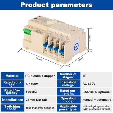 Автоматичний перемикач подвійної потужності 63A Автоматичний перемикач резерву 4P Подвійний автоматичний перемикач передачі Ручний автоматичний інтеграційний перемикач 63A 220V.