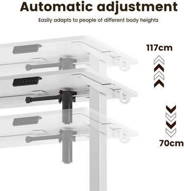 Стіл з регульованою висотою 60x140 см, електричний стіл з пам&39яттю налаштувань та функцією запобігання зіткненням, регульована висота 70117 см, ідеально підходить для офісу, домашнього офісу та ігор (білий) 140x60 см білий