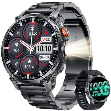 Чоловічий смарт-годинник із функцією телефону, годинник для спорту на свіжому повітрі 1,85-дюймовий HD смарт-годинник із пульсом, монітором сну, артеріальним тиском, крокоміром, фітнес-годинником із батареєю 1000 мАг, світлодіодним ліхтариком, сумісний з 