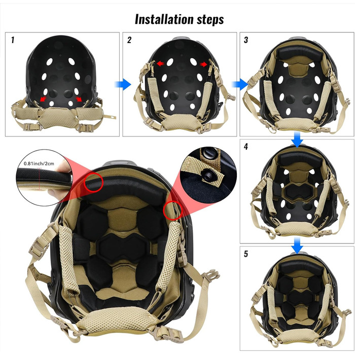 Тактичні накладки на шолом та регульований ремінець для підборіддя шолома для Tactical Fast Me ACH Bump FMA EXF Запасний комплект аксесуарів кольору хакі