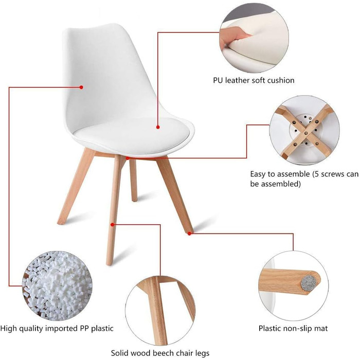 Круглий обідній стіл HJ WeDoo з 4 стільцями, кухонний стіл 90 см та комплект із 4 обідніх стільців, обідній гарнітур, комплект сидінь для кухні та вітальні (білий стіл 4 білі стільці) Обідній стіл 90 см білий, 4 білі букові стільці