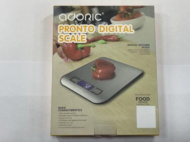 Професійні електронні ваги, кухонні ваги з РК-дисплеєм - чудова точність до 1 г (максимальна вага 5 кг) - сріблястий