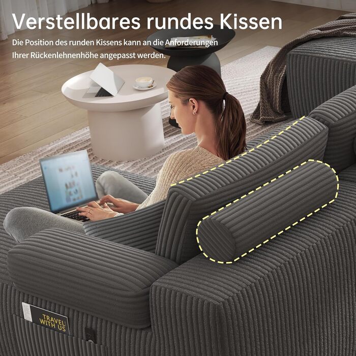 Секційні дивани DURASPACE Cloud для вітальні, модульний U-подібний диван з глибоким сидінням, диван-ліжко з вельвету з піною з ефектом пам&39яті, не потребує складання (сірий) Темно-сірий