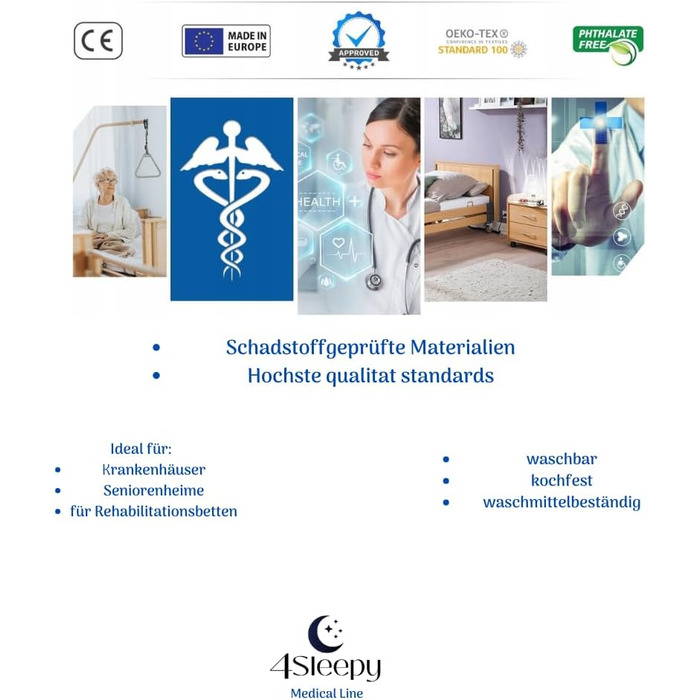 Водонепроникний чохол для матраца синього кольору. Дихаючий та придатний для миття, 90x200 см, для матраців висотою 17 см - Зроблено в Європі. Водонепроникний чохол, який можна прати, для лікарняних та реабілітаційних матраців. 90x200x17