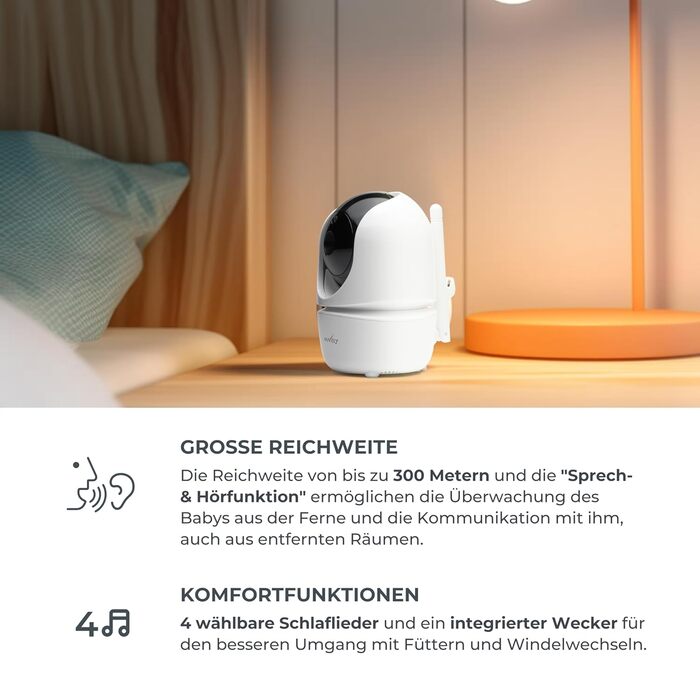 Бездротова відеоняня 360 з дистанційним керуванням направленої камери, SMART VOX, нічним баченням і колисковими, 3045 Videovoice -