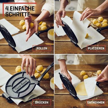 Прес для тортильї Uno Casa 20 см - Прес для тако, надміцна чавунна тортилья - Roti Maker Bonus 100 шт. пергаментний папір