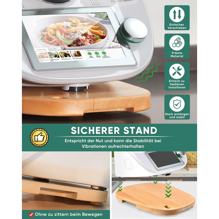 Дерев'яна розсувна дошка для Thermomix TM6 TM5, для розсувної дошки Thermomix з додатковим місцем для ложок, високоякісні тефлонові глайди, переміщення без зусиль, бук