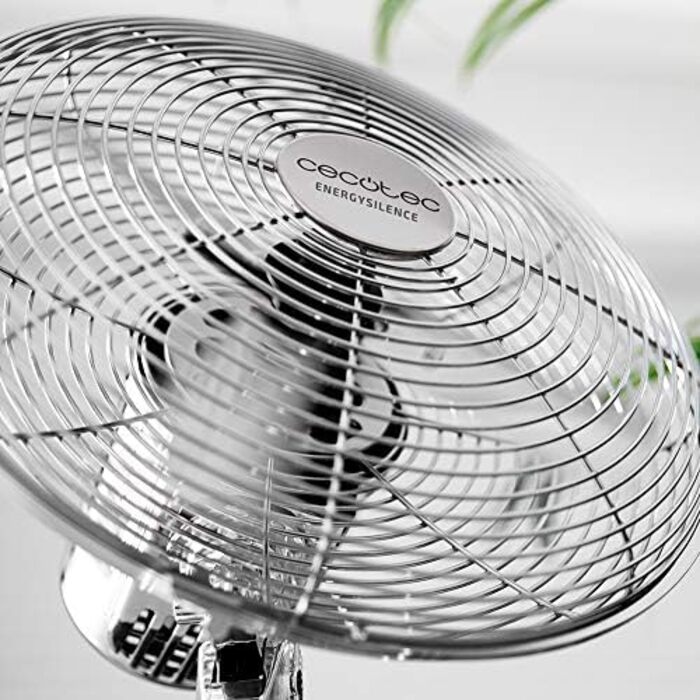Настільний вентилятор Cecotec EnergySilence 620 RetroDesk, 40 Вт, хромоване покриття, діаметр 30,5 см, 4 лопаті, 3 швидкості, коливання, регулювання висоти, максимальна безпека