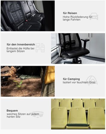 Самонадувальна подушка для сидіння 41 x 33 x 4 см, Складана подушка для сидіння на вулиці, Надлегка подушка для кемпінгу 150 г, Надувна подушка для походів, пікніків, Зелений рейнджер