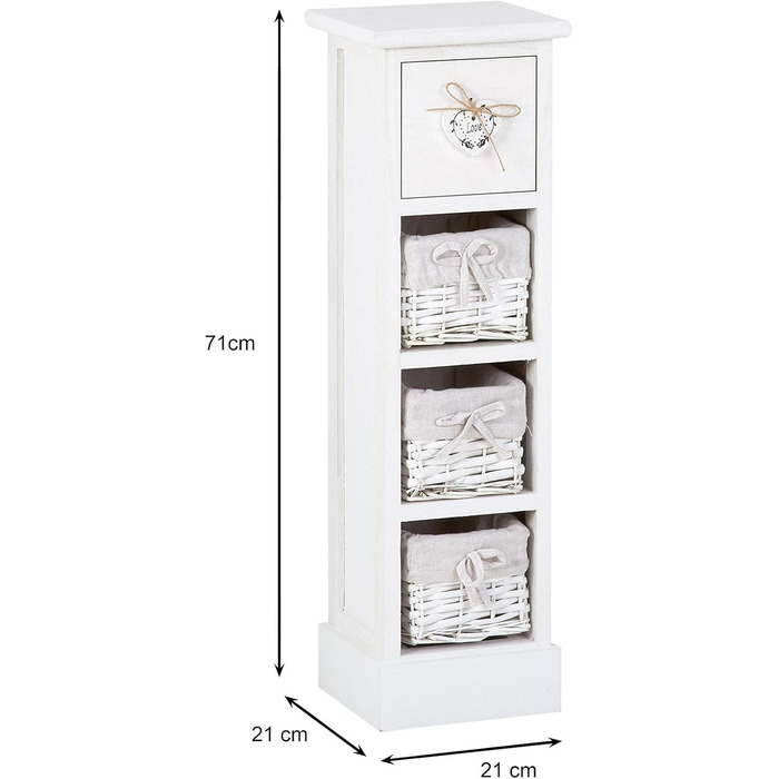 Комод CARO Furniture Flower, окремостояча полиця білого кольору з 1 шухлядою та 3 кошиками