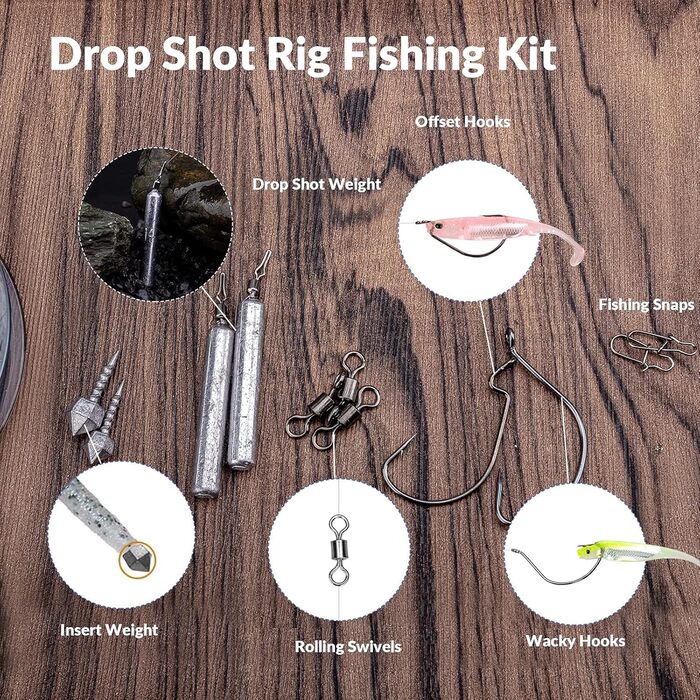 Набір рибальських снастей THKFISH Обважнювачі Рибальські грузила Рибальські обважнювачі для дроп-шоту Комплект рибальських обважнювачів Drop Shot Rig Crazy Offset Гачки Rolling Swivels Карабіни Набір рибальських снастей C-Fishing Tackle 103 предмети