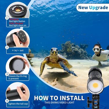 Підводний відеоліхтар L12 7500 люменів - Професійний відеоліхтар для дайвінгу з CRI 90, білим світлом 6000K, акумуляторний USB-C, для дайвінгу/підводної фотозйомки (водонепроникність IP68, глибина занурення 100 м) Знімний акумулятор (заряджання через USB-