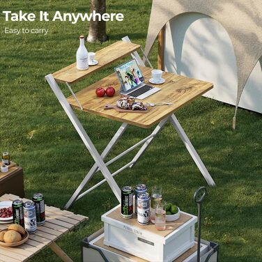 Маленький розкладний стіл, Не потребує складання, Малий розмір, Компактний розкладний стіл з підставкою для монітора, Дубовий комп&39ютерний стіл, Робочий стіл, Розкладний стіл, Бежевий, Малий розмір, Бежевий