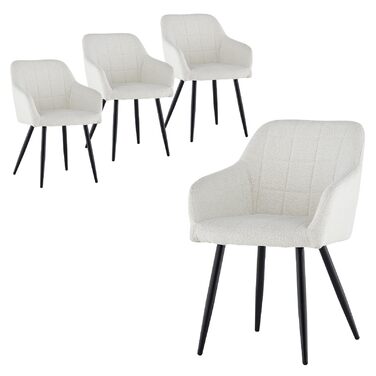 Обідні стільці CLIPOP, Комплект з 4 предметів, Крісла, Сидіння Teddy Boucle Beige, М&39які стільці для їдальні, кухні, вітальні (4, Boucle Beige) Комплект з 4 предметів Boucle Fog White