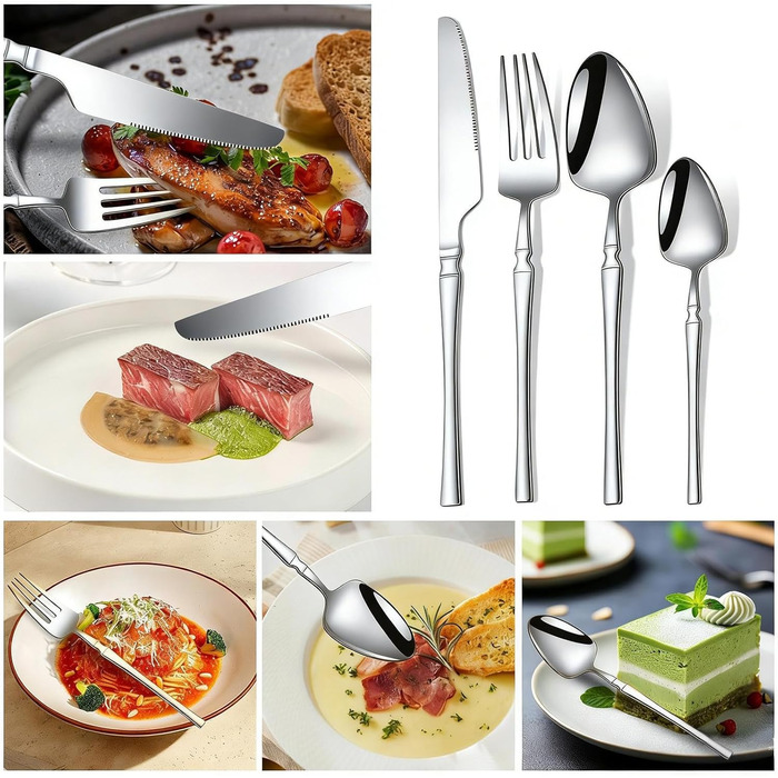 Повний набір столових приборів з нержавіючої сталі, багаторазові столові прибори - 16 предметів столових приборів з нержавіючої сталі, для кухні, обіду, домашнього приготування їжі, обіду, подорожей, кемпінгу