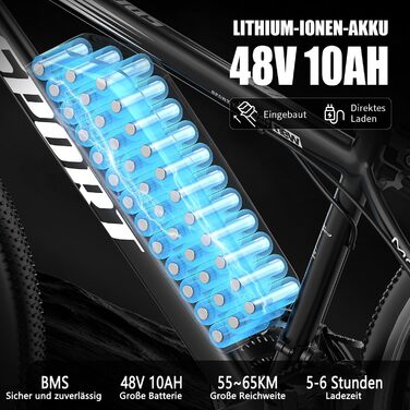 Електричний велосипед ASKGO зі знімним акумулятором 48 В 10 Аг, гірський електровелосипед 26 дюймів, запас ходу 80 км, передня підвіска, 7-швидкісний електровелосипед для дорослих, чоловіків та жінок