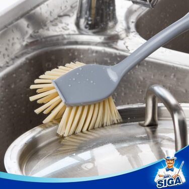 Радіальна щітка для миття посуду MR.SIGA з довгою бамбуковою ручкою, вбудованим скребком, щітка для чищення сковорідок, каструль і