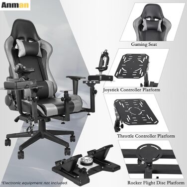 Крісло-кріплення для симулятора польоту Anman, багатофункціональне гоночне крісло, сумісне з важелем та дросельною заслінкою Airbus A10C, рокером та дросельною заслінкою, багатосценне застосування, джойстик та педаль дросельної заслінки не входять до комп