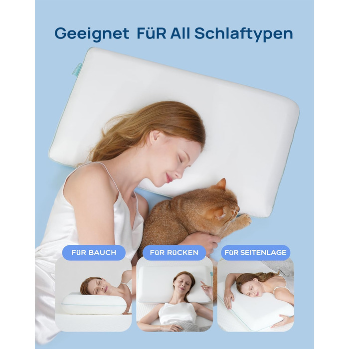 М&39яка охолоджувальна подушка, подушка з піни з ефектом пам&39яті 40x60, охолоджувальна подушка для сну, ортопедична подушка від болю в шиї, ергономічна подушка для підтримки шиї, подушка проти хропіння для тих, хто спить на боці, 40 x 60 см, білий-м&39я