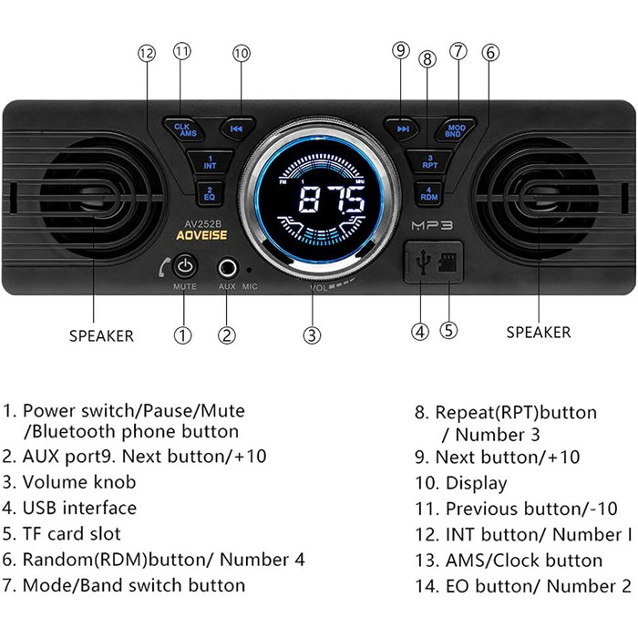 В автомобільна SD-карта Автомобільна стереосистема MP3 радіо Вбудований динамік з Bluetooth-хост-динаміком JQSW-AV252R95, 252 12