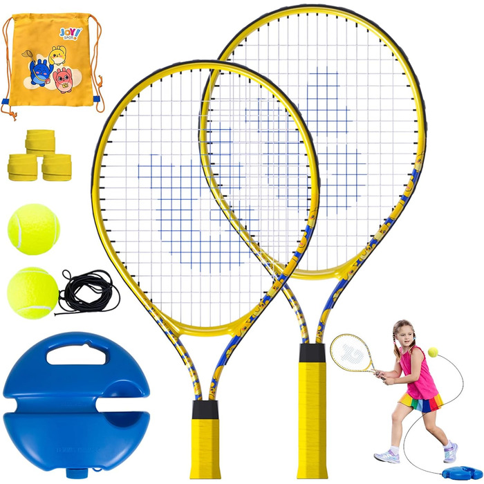 Набір JOY SPOT! Tennis Trainer 2-Pack із 2 тенісних ракеток, набір тенісних тренажерів із м'ячем для відскоку, тенісні м'ячі зі шнуром та сумка для початківців